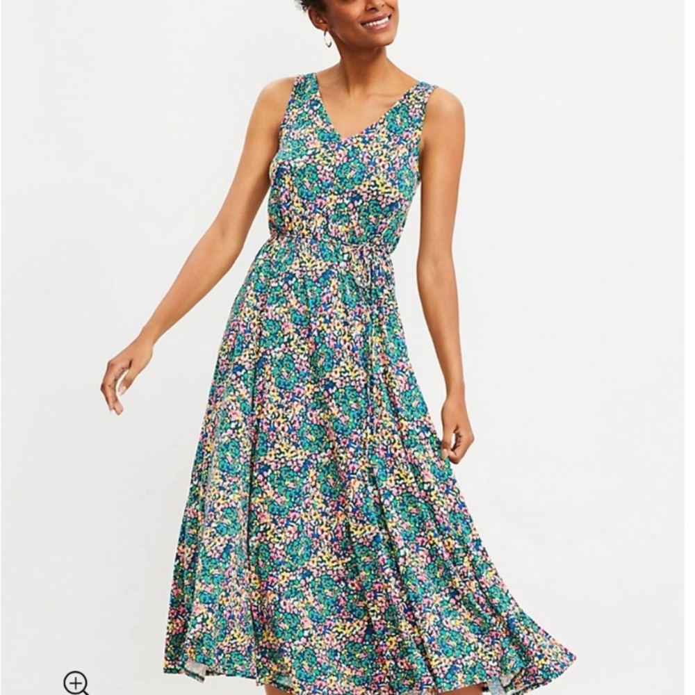 LOFT Floral Maxi Dress in Teal, Pink & Yellow - Picture 2 of 10